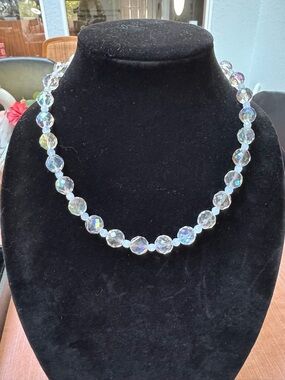 Artisan Vintage Glass AB Glass Faceted Bead Necklace with vintage opalite glass